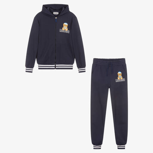 Moschino Kid-Teen-Teen Boys Blue Cotton Piqué Logo Tracksuit | Childrensalon Outlet