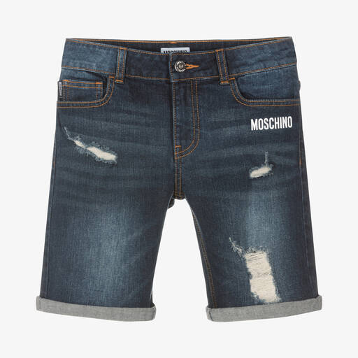 Moschino Kid-Teen-Teen Boys Blue Denim Logo Shorts | Childrensalon Outlet