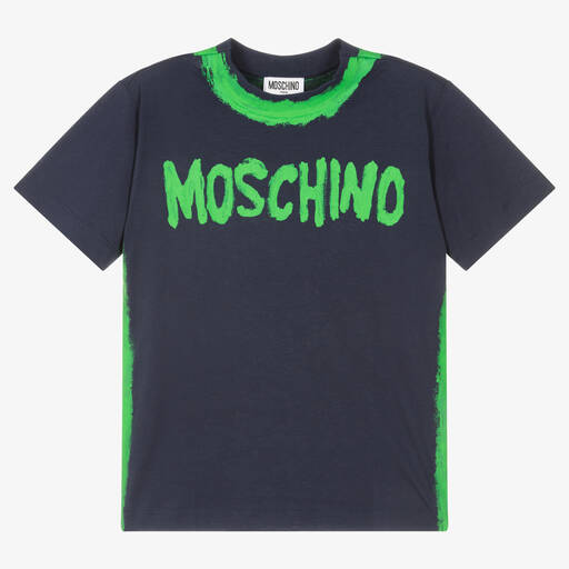 Moschino Kid-Teen-تيشيرت تينز ولادي قطن لون كحلي وأخضر | Childrensalon Outlet