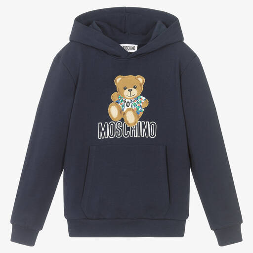 Moschino Kid-Teen-Teen Boys Blue Teddy Bear Logo Hoodie | Childrensalon Outlet