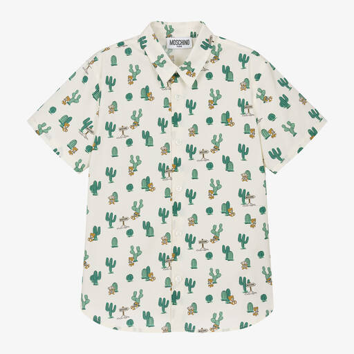 Moschino Кид-Тин-Teen Boys Ivory Cactus Print Shirt | Childrensalon Outlet