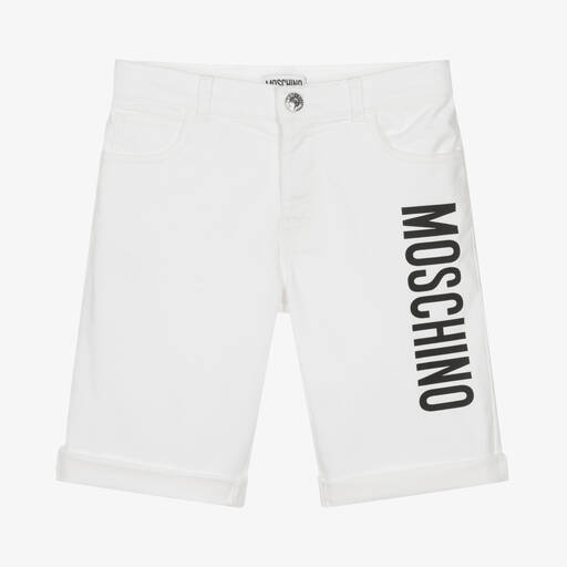 Moschino Kid-Teen-Teen Boys White Cotton Logo Shorts  | Childrensalon Outlet