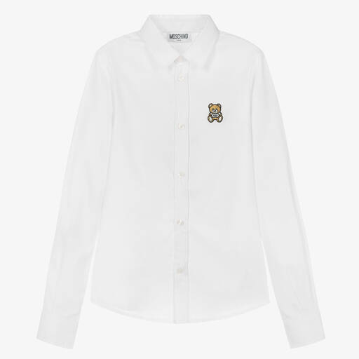 Moschino Kid-Teen-Teen Boys White Cotton Teddy Bear Shirt | Childrensalon Outlet