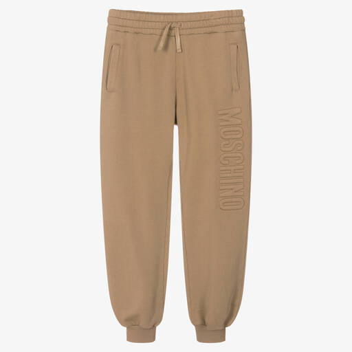 Moschino Kid-Teen-Teen Dark Beige Cotton Logo Joggers | Childrensalon Outlet