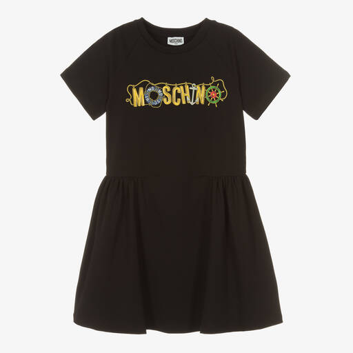 Moschino Kid-Teen-Teen Girls Black Cotton Logo Dress | Childrensalon Outlet