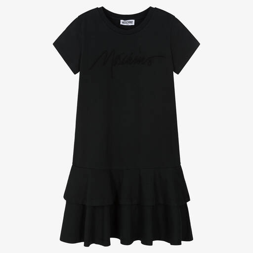 Moschino Kid-Teen-Teen Girls Black Cotton Logo Dress | Childrensalon Outlet