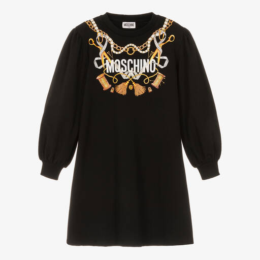 Moschino Kid-Teen-Черно-золотистое платье из хлопка | Childrensalon Outlet