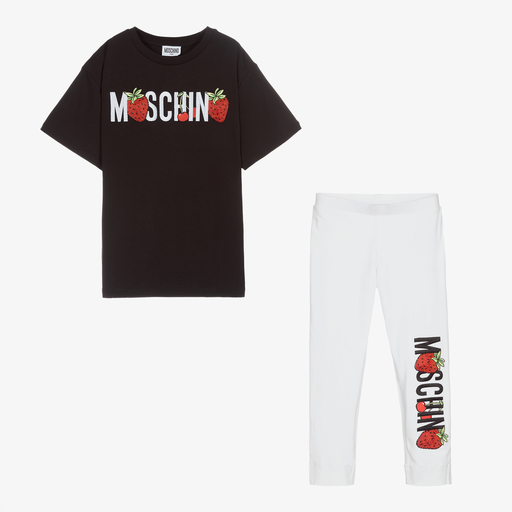 Moschino Kid-Teen-طقم ليغنغز تينز بناتي قطن جيرسي لون أسود وعاجي | Childrensalon Outlet
