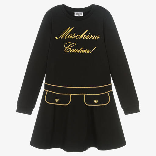 Moschino Kid-Teen-Teen Girls Black Logo Dress | Childrensalon Outlet