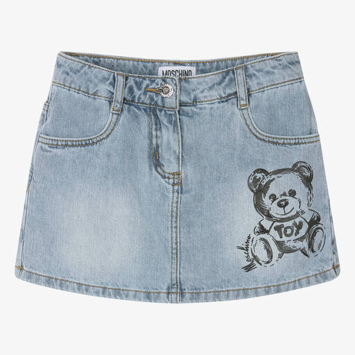Moschino Kid-Teen-شورت سكورت قطن دنيم لون أزرق للمراهقات | Childrensalon Outlet