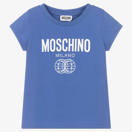 Moschino Kid-Teen-تيشيرت تينز بناتي قطن جيرسي لون أزرق | Childrensalon Outlet