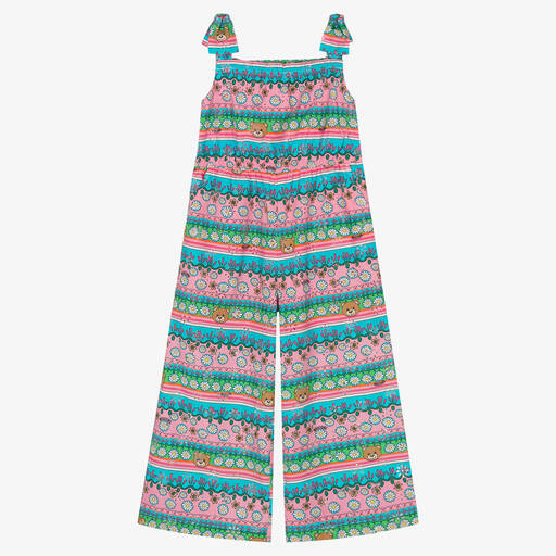 Moschino Kid-Teen-Teen Girls Blue & Pink Striped Logo Jumpsuit | Childrensalon Outlet