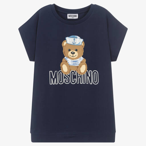Moschino Kid-Teen-تيشيرت تينز بناتي قطن جيرسي لون كحلي | Childrensalon Outlet