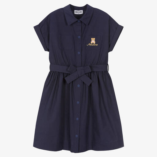 Moschino Kid-Teen-Teen Girls Blue Teddy Logo Shirt Dress | Childrensalon Outlet