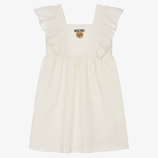 Moschino Kid-Teen-فستان تينز بناتي قطن سيرسوكر لون عاجي | Childrensalon Outlet