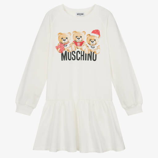 Moschino Kid-Teen-فستان بطبعة تيدي بير قطن جيرسي لون عاجي | Childrensalon Outlet