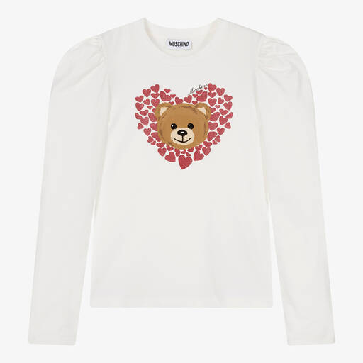 Moschino Kid-Teen-Teen Girls Ivory Cotton Teddy Bear Top | Childrensalon Outlet