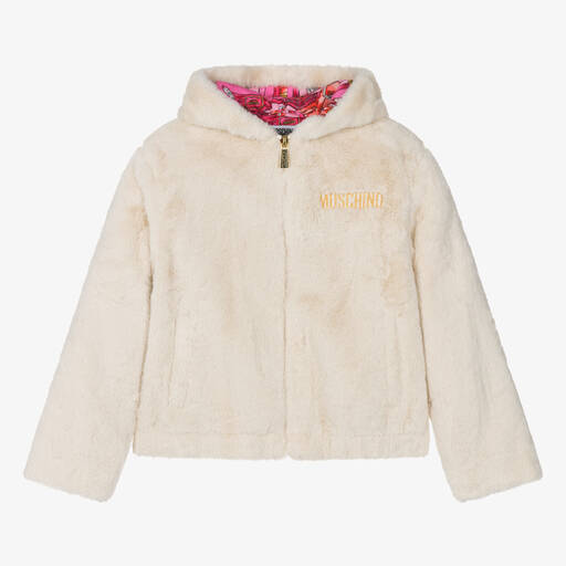 Moschino Kid-Teen-Teen Girls Ivory Faux Fur Jacket | Childrensalon Outlet