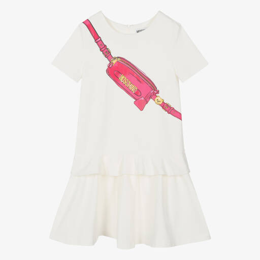 Moschino Kid-Teen-Teen Girls Ivory & Pink Bag Print Dress | Childrensalon Outlet