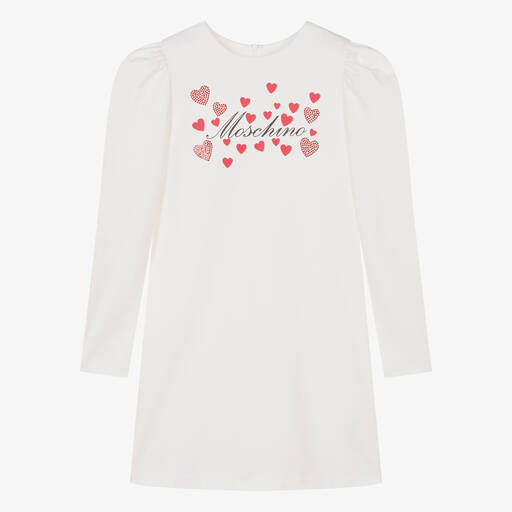 Moschino Kid-Teen-فستان عاجي اللون بتطريز ماسي أحمر تينز بناتي | Childrensalon Outlet