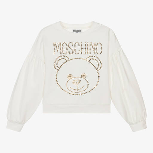 Moschino Kid-Teen-Teen Girls Ivory Studded Teddy Sweatshirt | Childrensalon Outlet