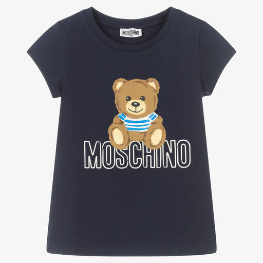 Moschino Kid-Teen-Teen Girls Navy Blue Teddy Logo T-Shirt | Childrensalon Outlet