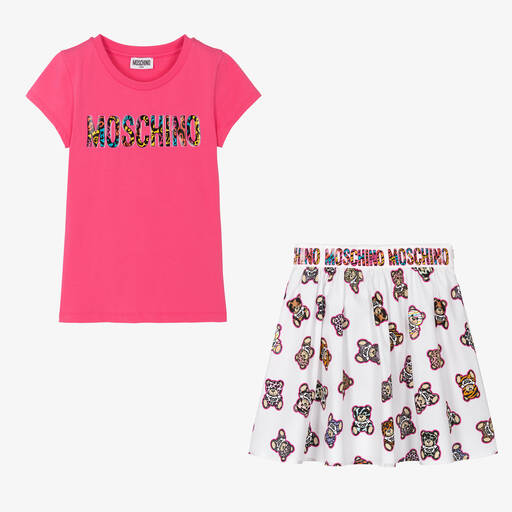 Moschino Kid-Teen-Teen Girls Pink Cotton Bear Skirt Set | Childrensalon Outlet