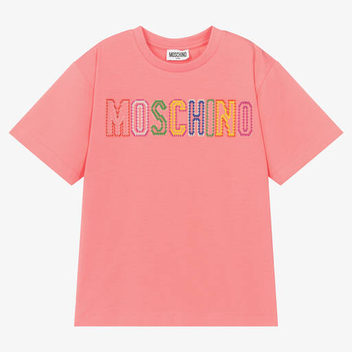 Moschino Kid-Teen-Teen Girls Pink Cotton Logo Maxi T-Shirt | Childrensalon Outlet