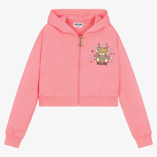 Moschino Kid-Teen-Teen Girls Pink Cotton Logo Zip-Up Top | Childrensalon Outlet
