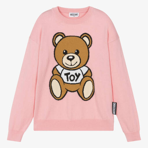 Moschino Kid-Teen-Teen Girls Pink Cotton & Wool Teddy Bear Sweater | Childrensalon Outlet