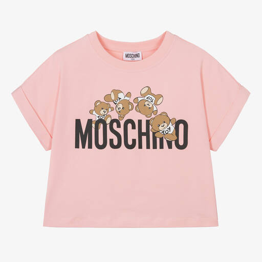 Moschino Kid-Teen-Teen Girls Pink Cropped Teddy Bear T-Shirt | Childrensalon Outlet