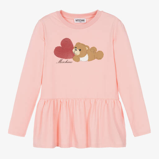 Moschino Kid-Teen-Teen Girls Pink Heart Bear Cotton Top | Childrensalon Outlet