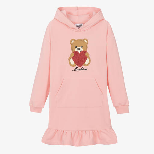 Moschino Kid-Teen-Розовое платье из джерси с капюшоном и медвежонком | Childrensalon Outlet