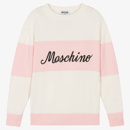 Moschino Kid-Teen-Pull rayé rose et ivoire Ado fille | Childrensalon Outlet