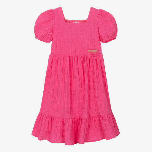 Moschino Kid-Teen-Teen Girls Pink Puffed Sleeve Cotton Dress | Childrensalon Outlet