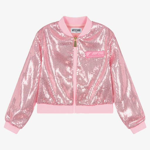 Moschino Kid-Teen-Teen Girls Pink Sequin Bomber Jacket | Childrensalon Outlet