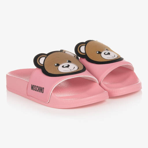 Moschino Kid-Teen-Teen Girls Pink Teddy Bear Logo Sliders | Childrensalon Outlet
