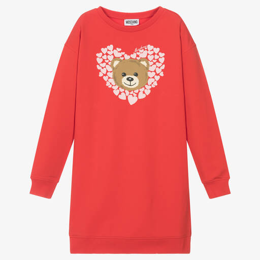 Moschino Kid-Teen-Teen Girls Red Bear Sweatshirt Dress | Childrensalon Outlet