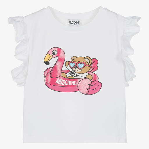 Moschino Kid-Teen-Teen Girls White Cotton Flamingo T-Shirt | Childrensalon Outlet