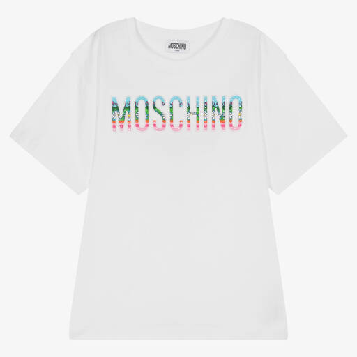 Moschino Kid-Teen-Teen Girls White Cotton Logo Maxi T-Shirt | Childrensalon Outlet