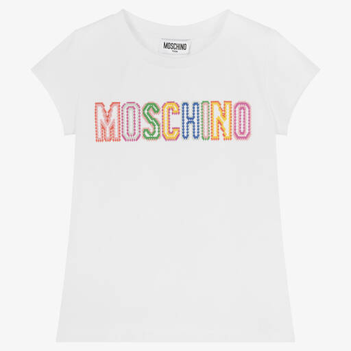 Moschino Kid-Teen-Teen Girls White Cotton Logo T-Shirt | Childrensalon Outlet