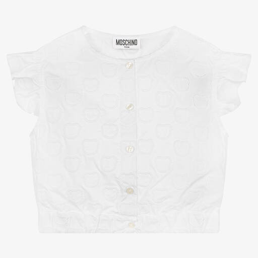 Moschino Kid-Teen-Teen Girls White Cotton Teddy Logo Blouse | Childrensalon Outlet