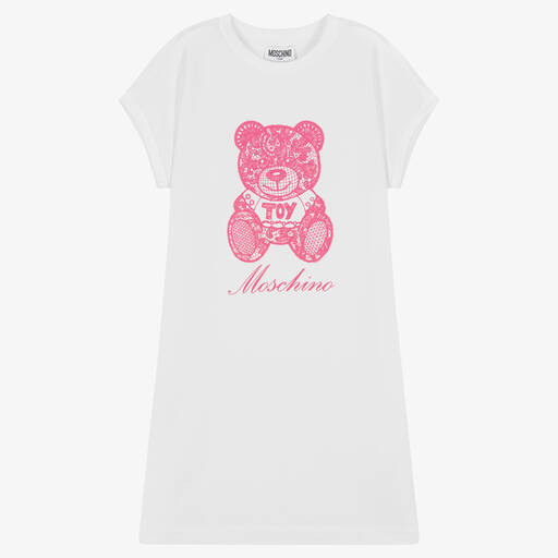 Moschino Кид-Тин-Белое хлопковое платье с медвежонком | Childrensalon Outlet