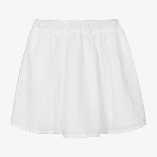 Moschino Kid-Teen-Teen Girls White Embroidered Logo Skirt | Childrensalon Outlet