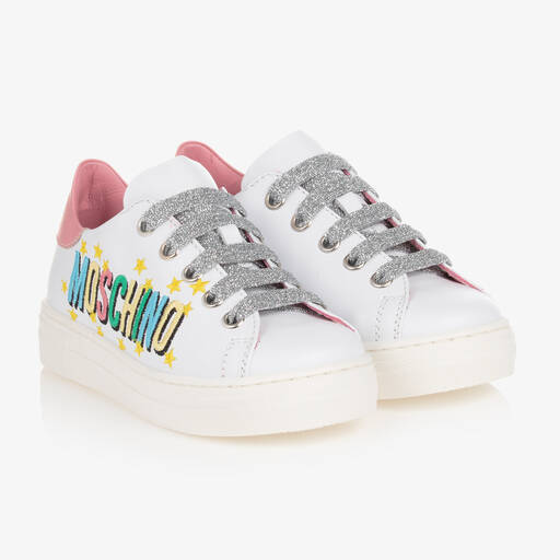 Moschino Kid-Teen-Teen Girls White Leather Logo Trainers | Childrensalon Outlet
