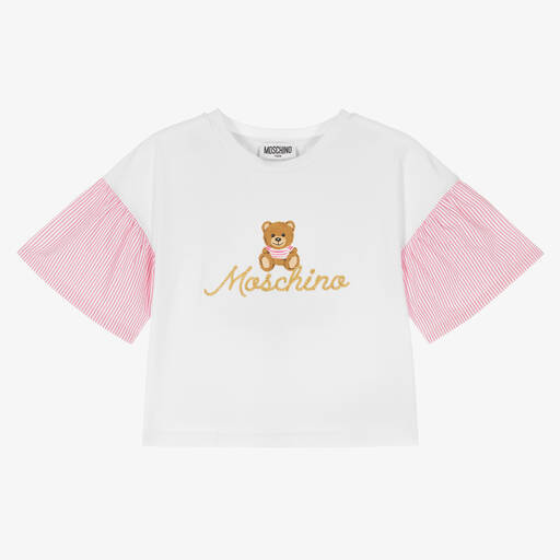 Moschino Kid-Teen-Teen Girls White & Pink Cotton Top | Childrensalon Outlet