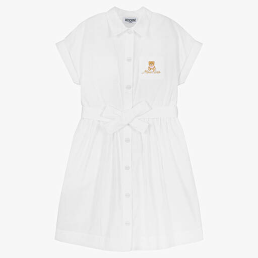 Moschino Kid-Teen-Teen Girls White Teddy Logo Shirt Dress | Childrensalon Outlet