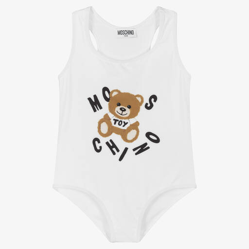Moschino Kid-Teen-Teen Girls White Teddy Logo Swimsuit | Childrensalon Outlet