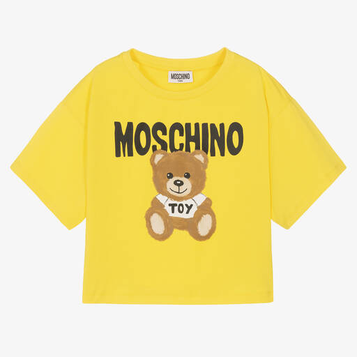 Moschino Kid-Teen-Teen Girls Yellow Cropped Teddy Bear T-Shirt | Childrensalon Outlet