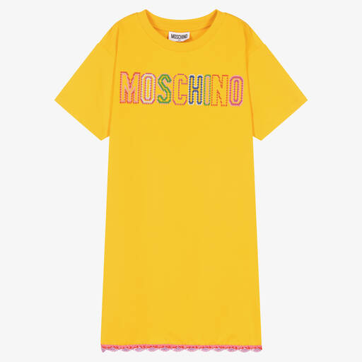 Moschino Kid-Teen-Teen Girls Yellow Logo Dress | Childrensalon Outlet